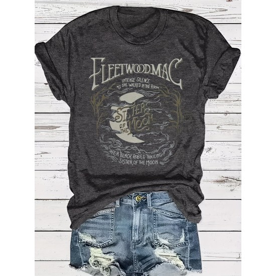 Letter & Moon Print Crew Neck T-shirt, Casual Short Sleeve Top For Spring & Summer, Women’s Clothing – PRYCUS MITCHELL INC Letter & Moon Print Crew Neck T-shirt, Casual Short Sleeve Top For Spring & Summer, Women’s Clothing – PRYCUS MITCHELL INC