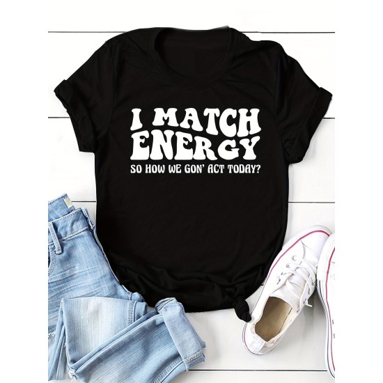 Letter Print Tee, Casual Short Sleeve Crew Neck T-shirt, Women’s Clothing – PRYCUS MITCHELL INC Letter Print Tee, Casual Short Sleeve Crew Neck T-shirt, Women’s Clothing – PRYCUS MITCHELL INC