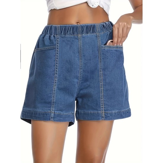 Women’s Stylish Denim Shorts, Casual Sporty Style, Elastic Waist, Comfort Fit, With Pockets, Versatile Summer Wear – PRYCUS MITCHELL INC Women’s Stylish Denim Shorts, Casual Sporty Style, Elastic Waist, Comfort Fit, With Pockets, Versatile Summer Wear – PRYCUS MITCHELL INC