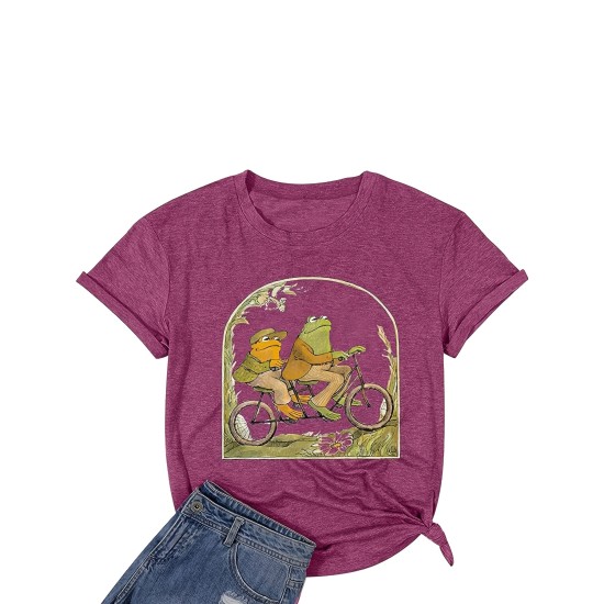 Cartoon Frog Print Crew Neck T-Shirt, Casual Short Sleeve Top For Spring & Summer, Women’s Clothing – PRYCUS MITCHELL INC Cartoon Frog Print Crew Neck T-Shirt, Casual Short Sleeve Top For Spring & Summer, Women’s Clothing – PRYCUS MITCHELL INC