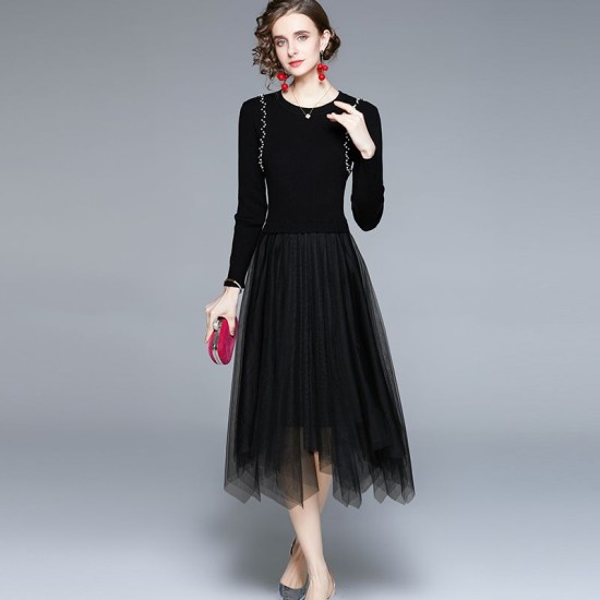 Gauze splice sweater fashion autumn dress for women – PRYCUS MITCHELL INC Gauze splice sweater fashion autumn dress for women – PRYCUS MITCHELL INC