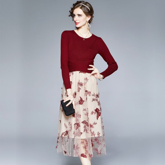 Splice knitted long dress slim France style dress for women – PRYCUS MITCHELL INC Splice knitted long dress slim France style dress for women – PRYCUS MITCHELL INC