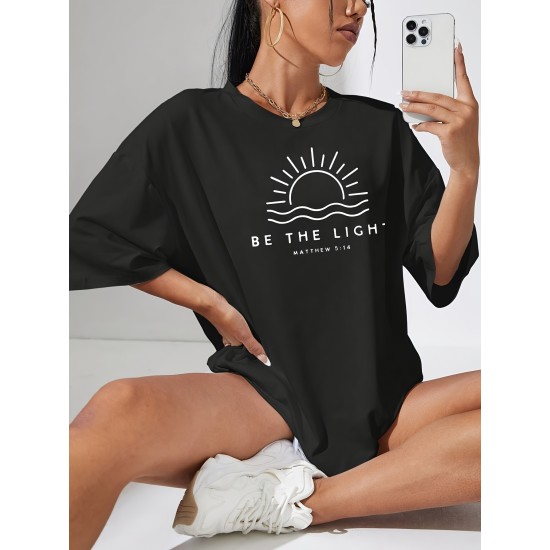 Sun Graphic Loose Sports Short Sleeves Top, Round Neck Running Casual T-shirt, Women’s Activewear – PRYCUS MITCHELL INC Sun Graphic Loose Sports Short Sleeves Top, Round Neck Running Casual T-shirt, Women’s Activewear – PRYCUS MITCHELL INC