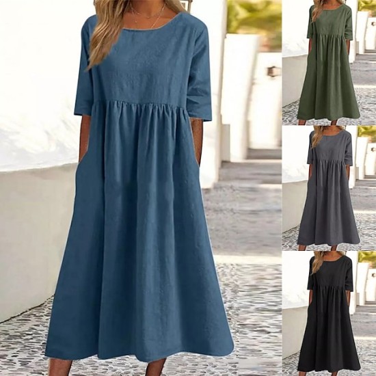 Casual Dress Cotton Dress Swing Dress Midi Dress Cotton Basic Casual Outdoor Daily Crew Neck Pocket Smocked Half Sleeve Summer Spring Fall 2023 Loose Fit Light Blue Black White Pure Color S M – PRYCUS MITCHELL INC Casual Dress Cotton Dress Swing Dress Midi Dress Cotton Basic Casual Outdoor Daily Crew Neck Pocket Smocked Half Sleeve Summer Spring Fall 2023 Loose Fit Light Blue Black White Pure Color S M – PRYCUS MITCHELL INC
