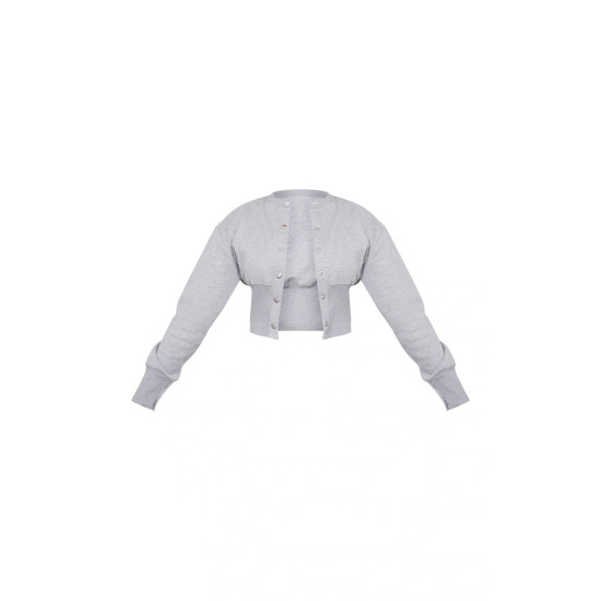Ash Grey Ribbed Hem Popper Detail Sweatshirt Ash Grey Ribbed Hem Popper Detail Sweatshirt