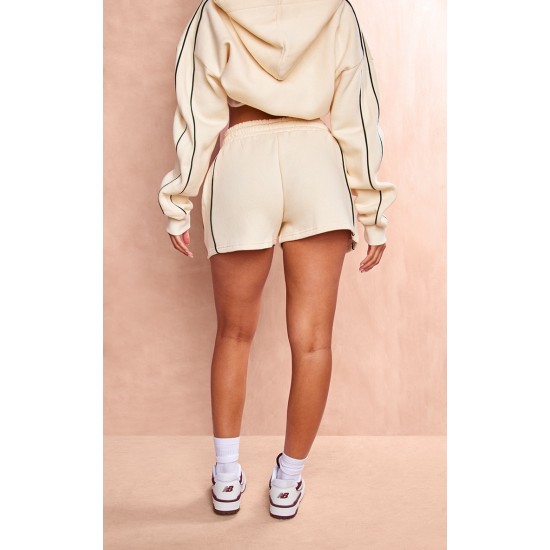 Cream Embroidered Graphic Contrast Runner Shorts Cream Embroidered Graphic Contrast Runner Shorts