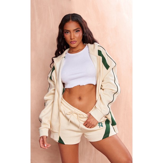 Cream Embroidered Graphic Contrast Runner Shorts Cream Embroidered Graphic Contrast Runner Shorts