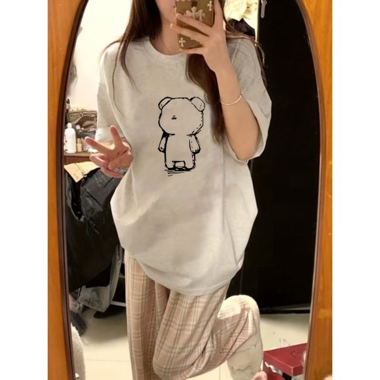 Bear Print T-shirt, Casual Short Sleeve Crew Neck Top For Spring & Summer, Women’s Clothing – PRYCUS MITCHELL INC Bear Print T-shirt, Casual Short Sleeve Crew Neck Top For Spring & Summer, Women’s Clothing – PRYCUS MITCHELL INC