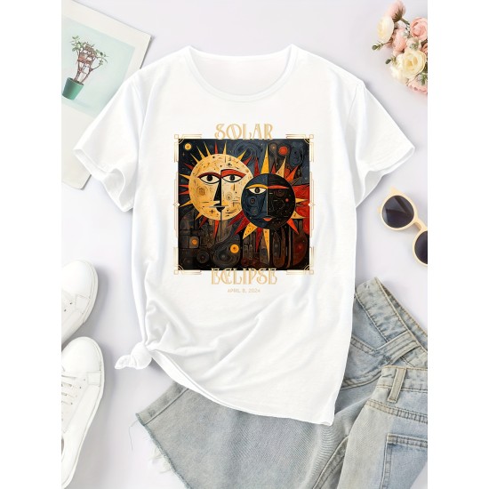 Personality Sun Print Round Neck T-Shirt, Fashion Casual Stretch Short Sleeve Sport T-Shirt, Women’s Clothing – PRYCUS MITCHELL INC Personality Sun Print Round Neck T-Shirt, Fashion Casual Stretch Short Sleeve Sport T-Shirt, Women’s Clothing – PRYCUS MITCHELL INC
