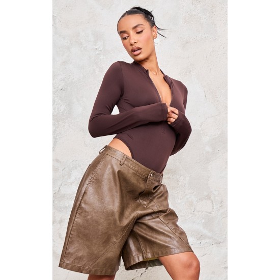 Coffee Contour Zip Up High Neck Bodysuit Coffee Contour Zip Up High Neck Bodysuit