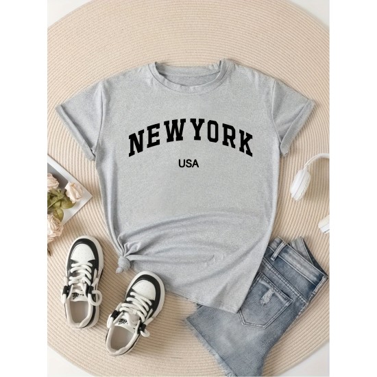 New York & USA Letter Graphic Casual Sports T-shirt, Fashion Short Sleeves Running Workout Tops, Women’s Activewear – PRYCUS MITCHELL INC New York & USA Letter Graphic Casual Sports T-shirt, Fashion Short Sleeves Running Workout Tops, Women’s Activewear – PRYCUS MITCHELL INC