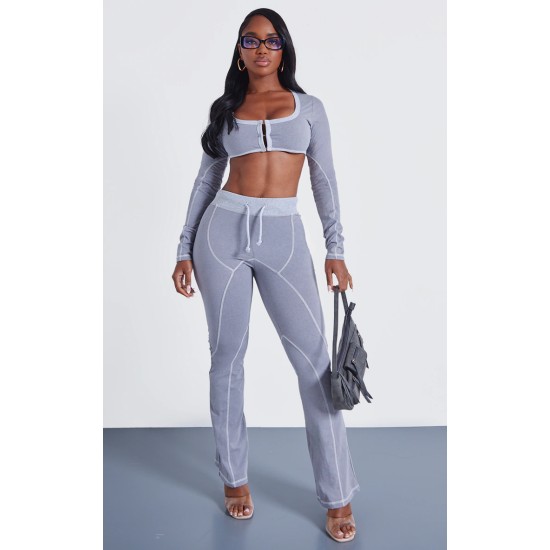 Shape Light Grey Washed Cotton Seam Detail Flare Leggings Shape Light Grey Washed Cotton Seam Detail Flare Leggings